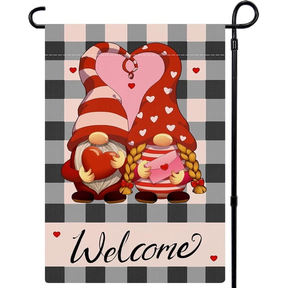 Valentines Day Garden Flag 12x18 Inch Double Sided Love Gnomes Yard Flag Valentine‘s Day Seasonal Holiday Outdoor Decoration
