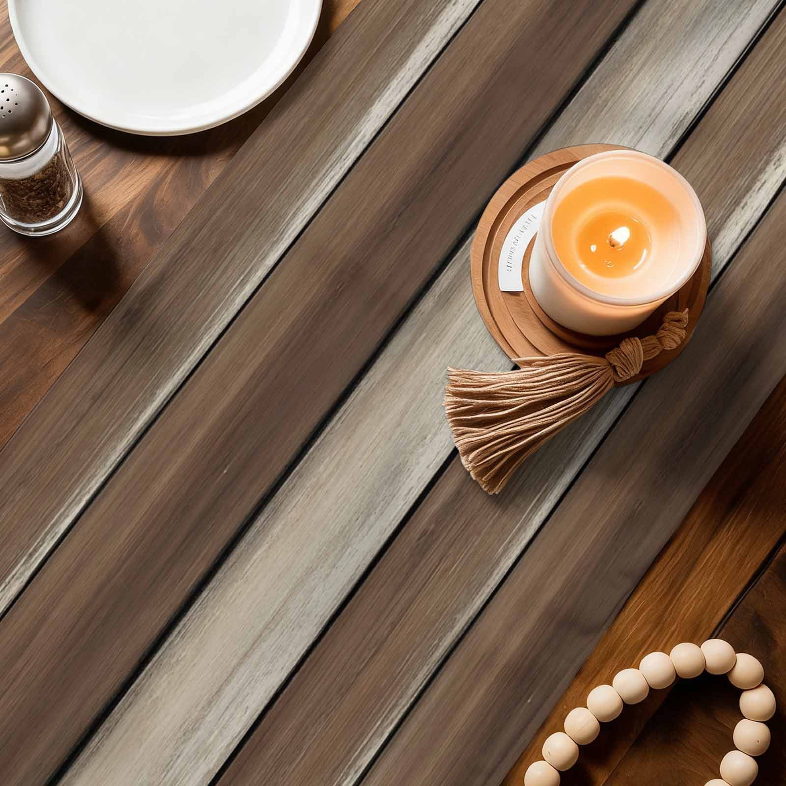 Table Runners 72 Inches Long, Brown Beige Wooden Cotton Linen Kitchen Dining Coffee Table Runner for Party Home Decor, Vintage Farmhouse Retro Art Tabletop Dresser Scarves Runner Decor 16x72 Inch