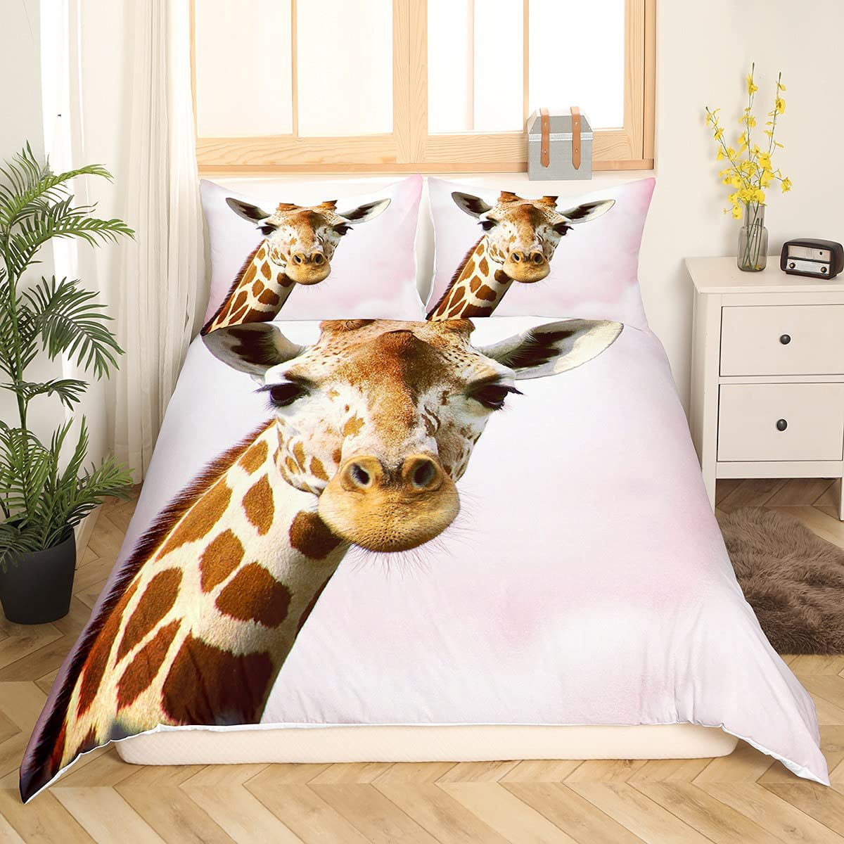 Tbrand Kids Bed Sheet Set Cartoon Animal Printed Bed Sheets Children Boys Girls Cute Elephant Giraffe Wildlife Bedding Set Safari Zoo Pattern Fitted Sheet Bedroom Collection 3Pcs Double Size 