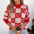 thumbnail image 4 of larppty Women's Knit Winter Sweater Snowflake Checkered Color Block Pullover Tops Trendy Y2k Clothes (Red, S), 4 of 8