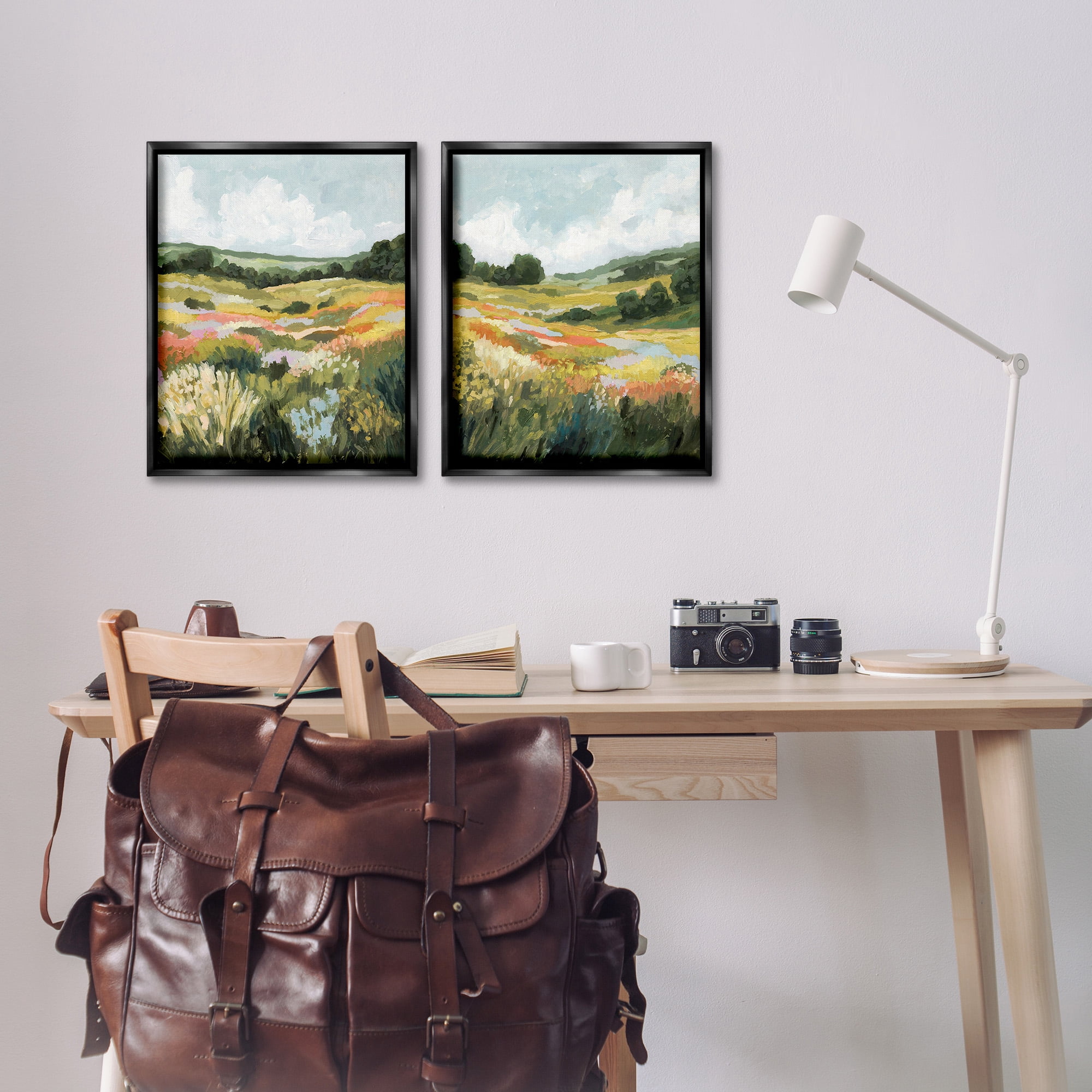 Stupell Industries Vast Meadow Painting Landscape Painting Black Floater Framed Canvas Art Print Wall Art, 17 x 21, Set of 2