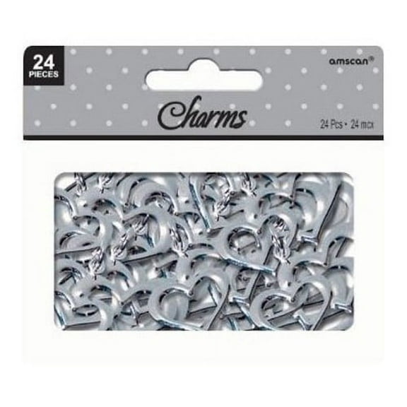 Silver Heart Novelty Charms, 24-Count, Wedding and Bridal