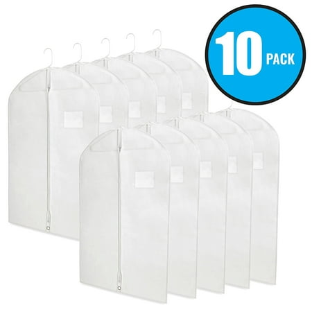 Plixio White Garment Bags for Travel and Clothing Storage Bags for Suits, Dress Shirts, Coats (10 Pack 40 Inch (Best Garment Bag For Wedding Dress Travel)