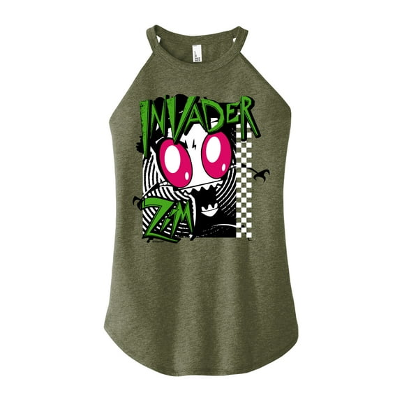 Invader ZIM - ZIM Angry - Retro Checkered Board - Juniors High Neck Tank Top