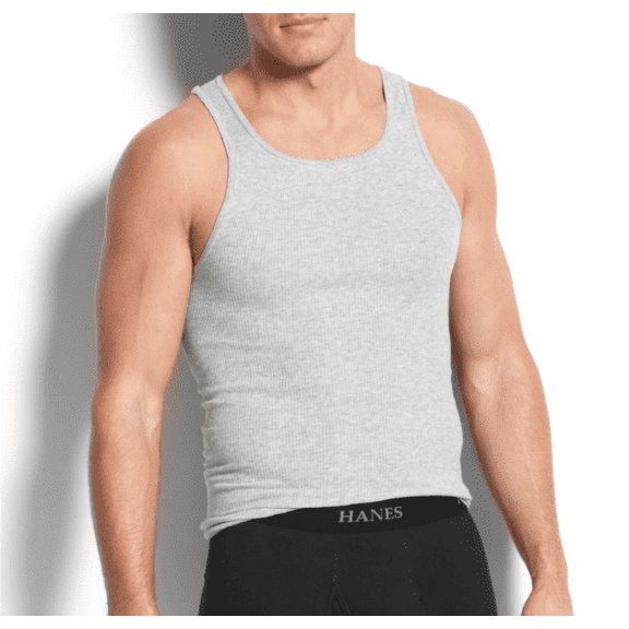 Hanes Men's Black / Gray Classic Cotton Comfort Tagless Tanks 4 Pack Size XL