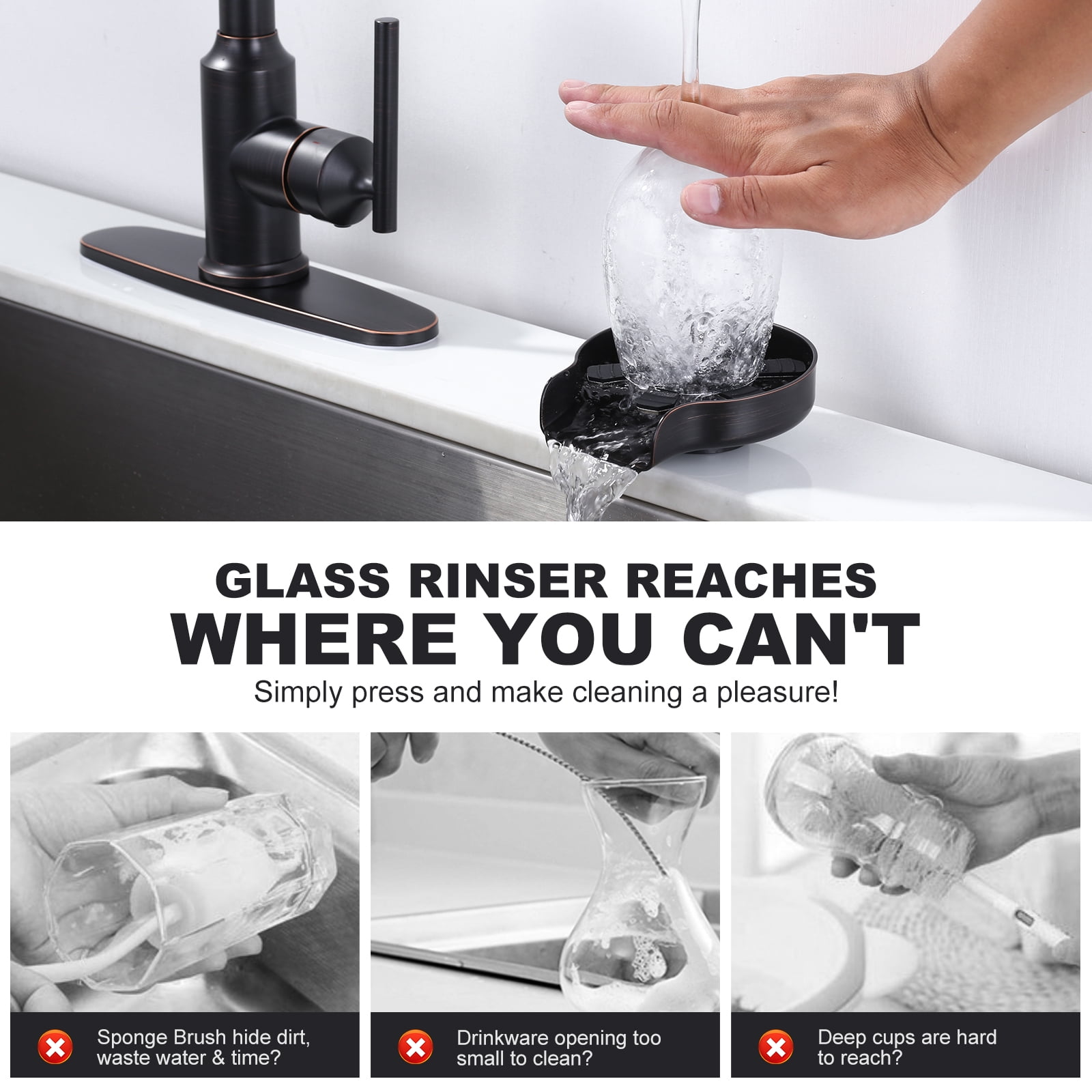 Wowow 6.3" Stainless Steel Cup Rinser in Oil Rubbed Bronze for Kitchen Sink