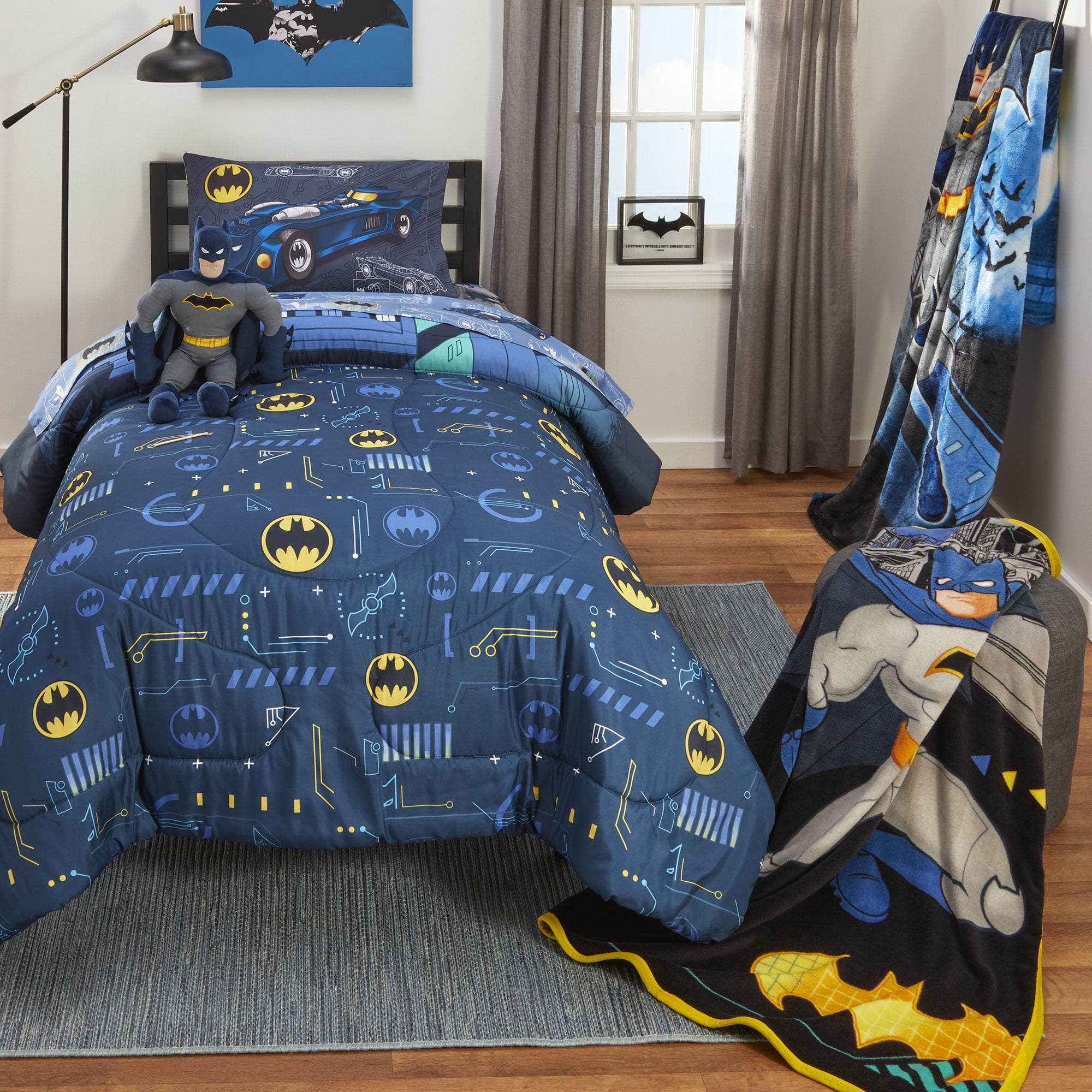 Batman Kids Full Bed in a Bag, Comforter and Sheets, Blue, Warner Bros -  