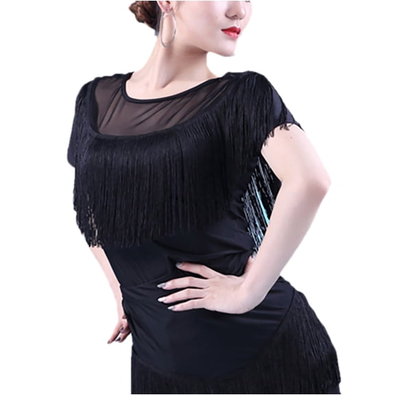 Short Sleeve Fringe Dance For Women Adult Latin Ballroom Dance