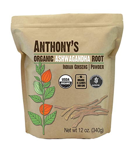 Anthony's Organic Ashwagandha Powder, 12 oz, Batch Tested Gluten Free, Indian Ginseng, Non GMO, Keto Friendly