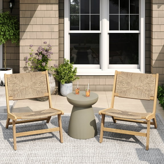 Christopher Knight Home Outdoor Lounge Chairs, Solid Wood Frame with Woven Wicker Design, Natural, Set of 2