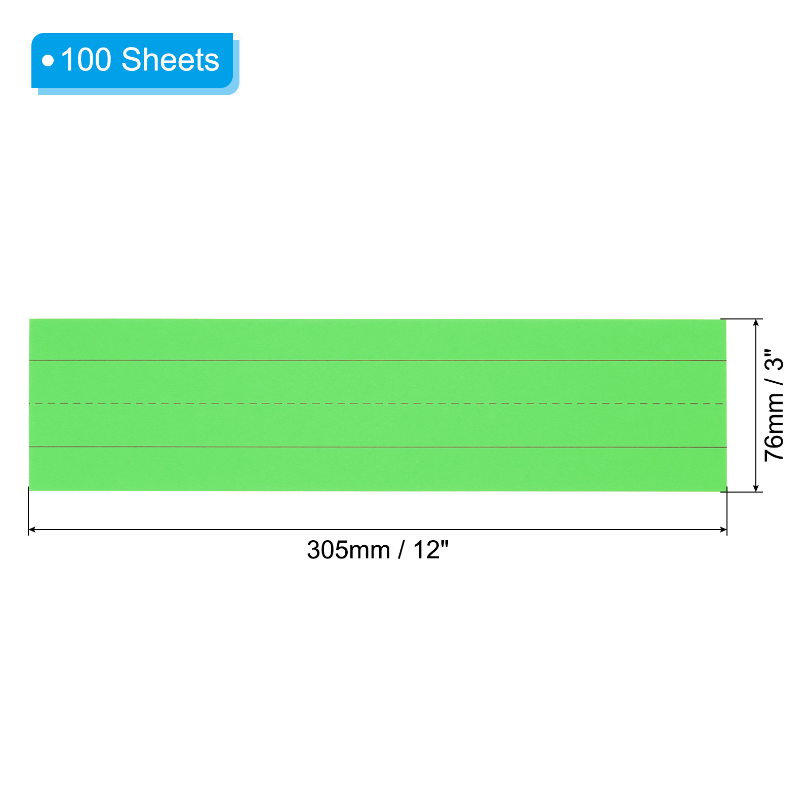 Uxcell 100 Sheets Ruled Sentence Strips, 3" x 12" Cardstock 250GSM Writing Paper Blue Red Lined for Classrooms, Green