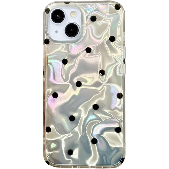 Polka Dot Water Ripple Laser Phone Case Compatible with iPhone 12 Pro Max Retro Classic Trendy Korean Stylish Bling Slim One Piece Cover for Women Girls(iPhone 12promax 6.7") Beige
