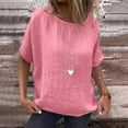 thumbnail image 2 of Summer Linen Shirts for Women Plus Size Top Casual Loose Crew Neck Basic Top Womens Clothing, 2 of 9