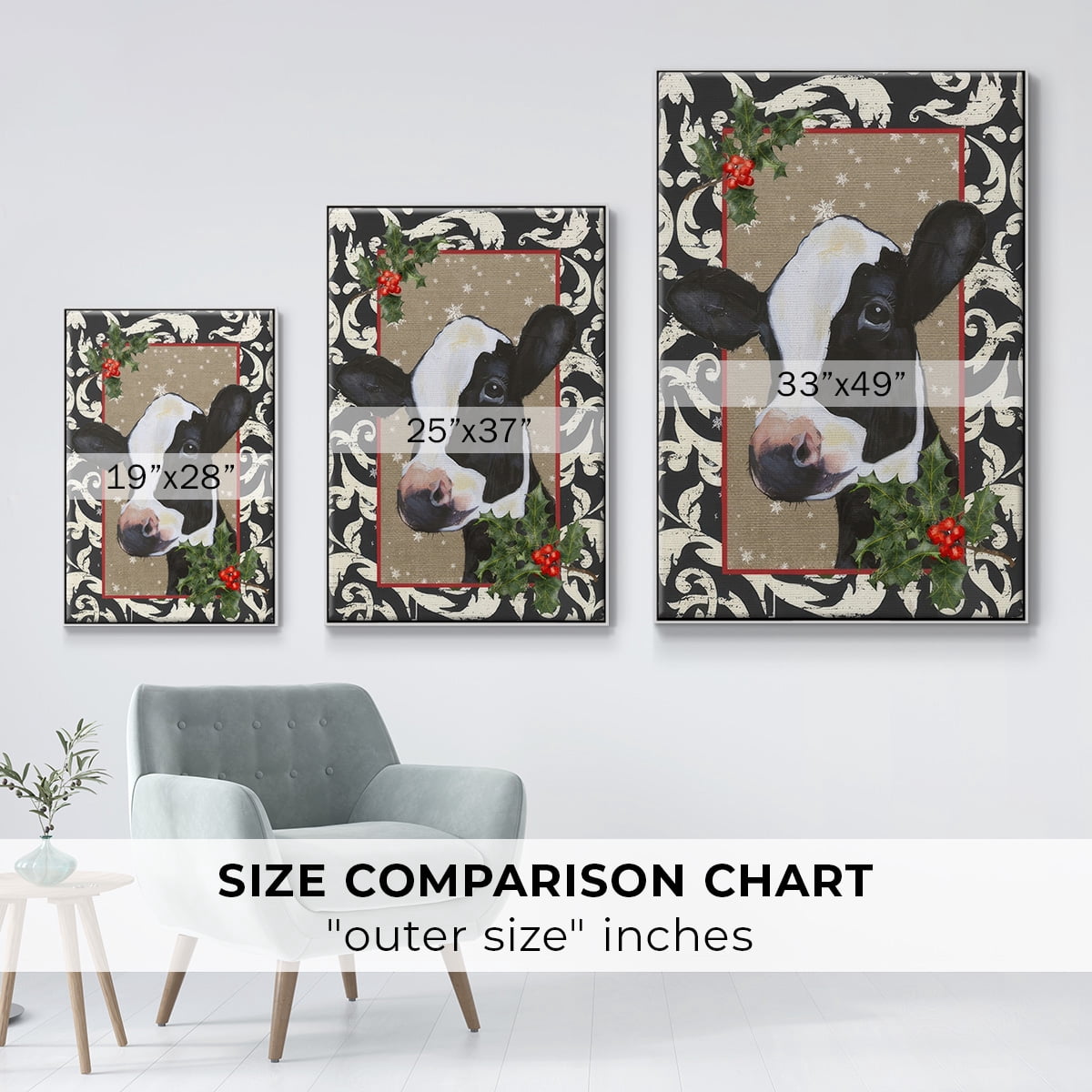 County Christmas Farm I - Framed Gallery Wrapped Holiday Canvas - 17 x 25 - White Frame