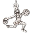 thumbnail image 1 of Sterling Silver 30" 1mm 3D Football Cheerleader Kneeling Holding Pom Poms Pendant Necklace, 1 of 2