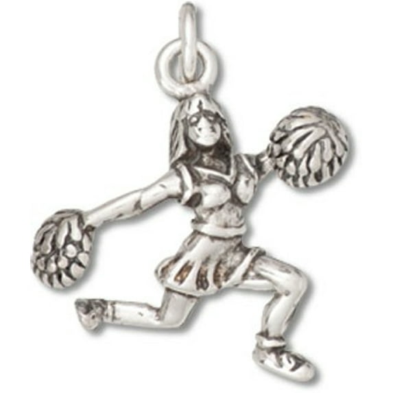 Sterling Silver 30" 1mm 3D Football Cheerleader Kneeling Holding Pom Poms Pendant Necklace