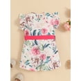 thumbnail image 3 of Seyurigaoka Infant Baby Girls Romper Pants Floral Print V-Neck Fly Sleeve Snap Closure Playsuits Summer Newborn Playsuits with Bow Belt, 3 of 8