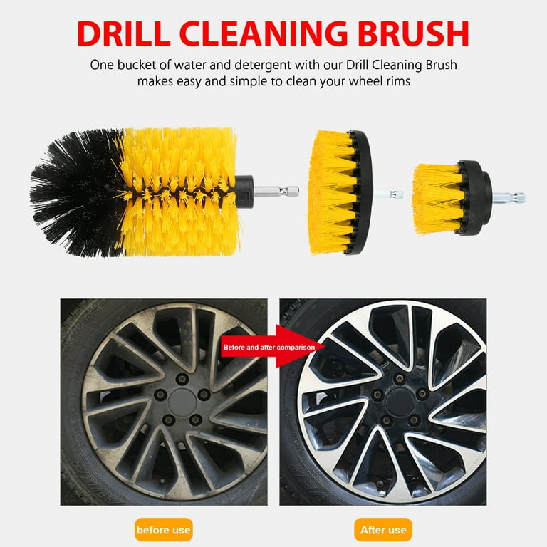 Drill Brush Attachment Set, TSV 3pcs Scrub Brush Drill Powered Car  Detailing Cleaning Brush Kit, Universal for Auto, Bathroom Toilet, Grout,  Floor