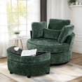 thumbnail image 2 of Dinosisco Oversized Swivel Accent Barrel Chair with Storage Ottoman, Chenille, Indoor, Green, 2 of 9