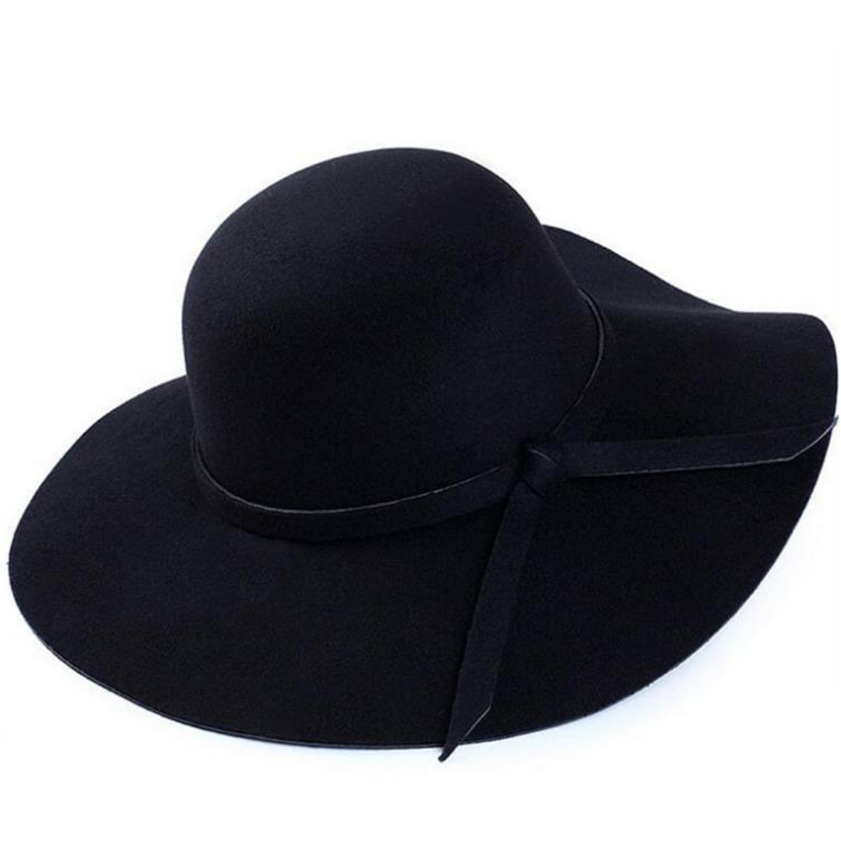 Attractive Vintage Lady's Wide Brim 100% Wool Felt Bowler Fedora Floppy Hat
