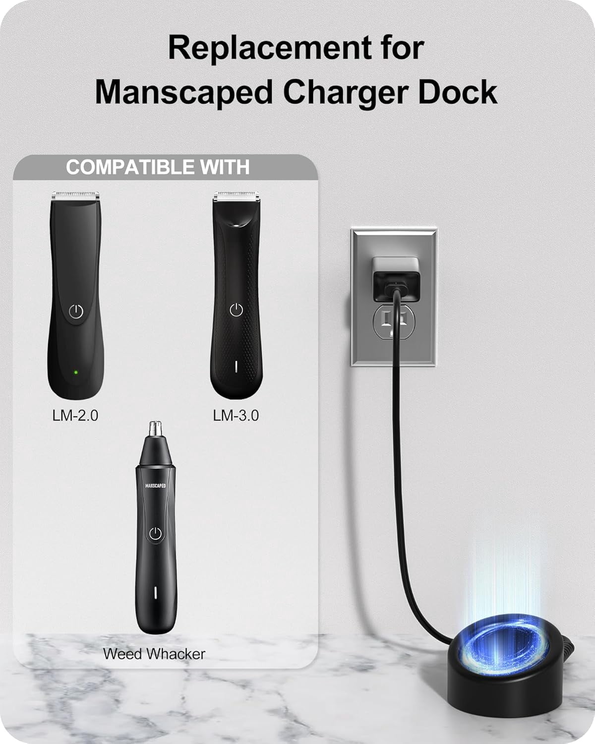 VHBW Replacement for MMANSCAPED Charging Dock with AC Adapter for MANSCAPEDd Lawn Mower 3.0 & 2.0 Electric Groin Hair Trimmer