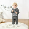 thumbnail image 2 of Vedolay Fall Outfits for Boy 2 Piece Outfits Ribbed Knit Long Sleeve Tops and Tropical Print Belted Pants Set,Gray 12-18Months, 2 of 5