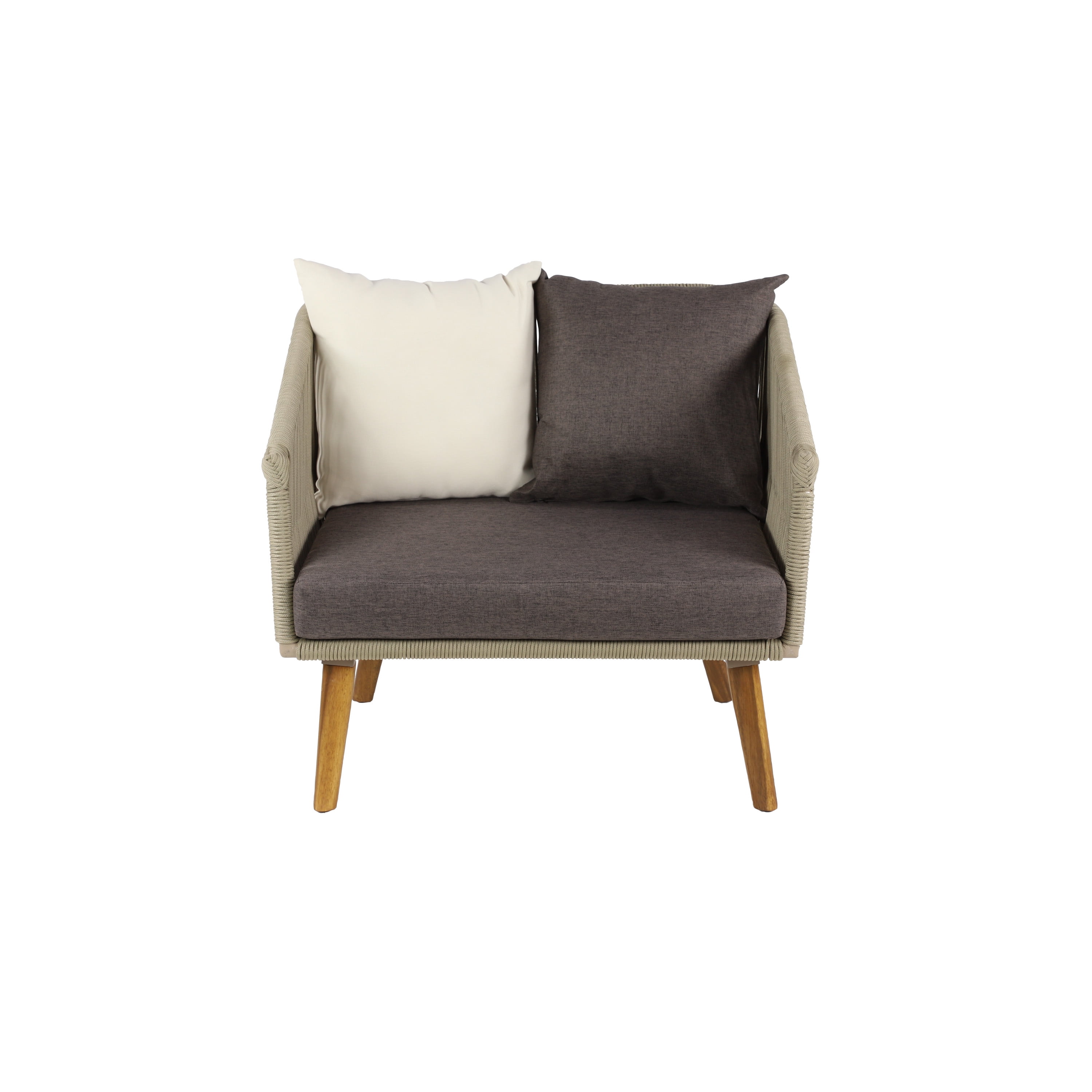 DecMode Woven Rope Wood Outdoor Chair with Polyester Cushions and Slender Tapered Legs - (Set of 2) Gray