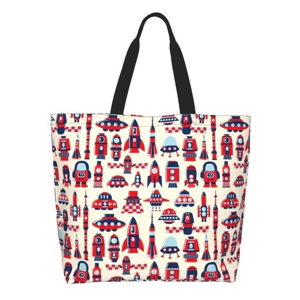 Disketp Rocket Pattern Bolsa Tote Estampada para Mujer, Bolso de Hombro y de Mano para Compras y Viajes