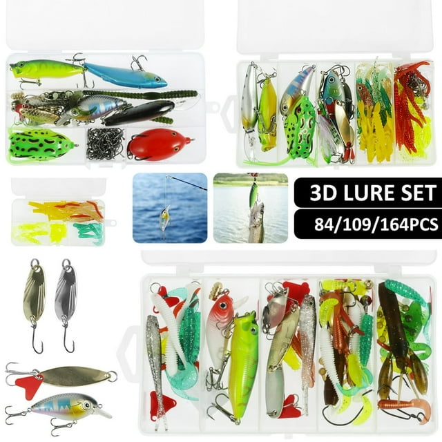 AMERTEER Kit de Leurre de Pêche Appâts Durs Mis en Métal Leurres de Pêche 3D Réalistes 84Pcs