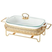 Stainless Steel Ceramics Chafing Buffet Dish Chafer Set Food Warmer Heating Pan Large Capacity Serving Tray With Lid For Home Restaurant Canteen