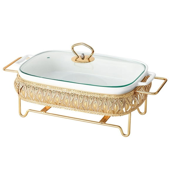 Stainless Steel Ceramics Chafing Buffet Dish Chafer Set Food Warmer Heating Pan Large Capacity Serving Tray With Lid For Home Restaurant Canteen