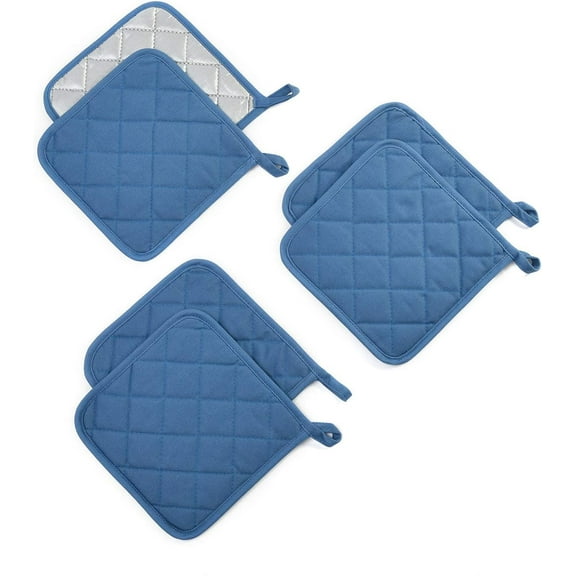 Potholders Set Trivets Kitchen Heat Resistant Pure Cotton Coasters Hot Pads Pot Holders Set of 6 for Everyday Cooking and Baking by 7 x 7 Inch (Blue)