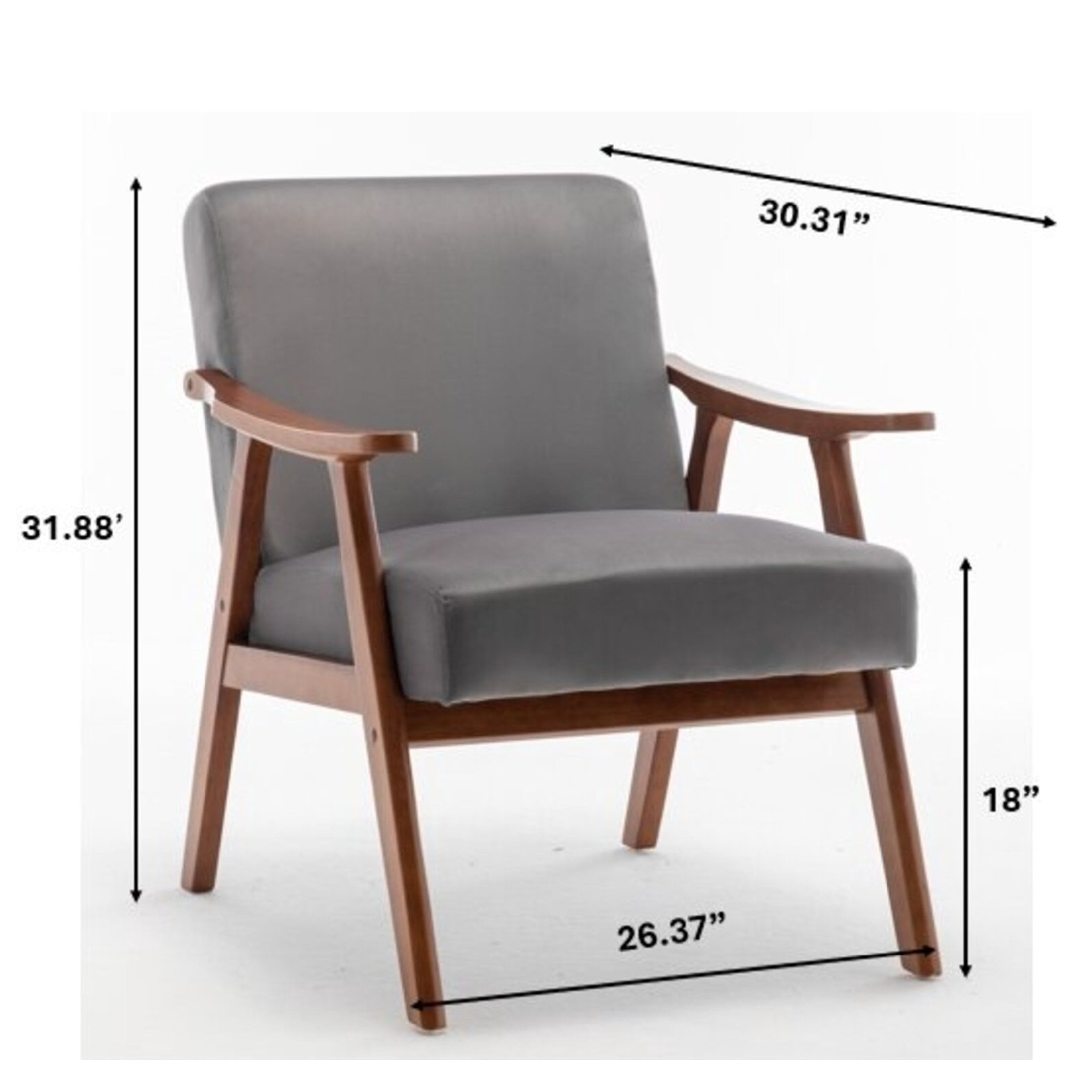 GDF Studio Mid-Century Modern Accent Chair with Velvet Upholstery & Solid Wood Frame, Gray