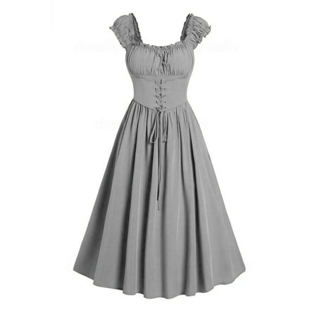 Wiyuqeen Vintage Medieval Dresses Women s Renaissance Pleated Dresses with Corset Patchwork Ball Gowns Sleeveless Lace Up Midi Dresses