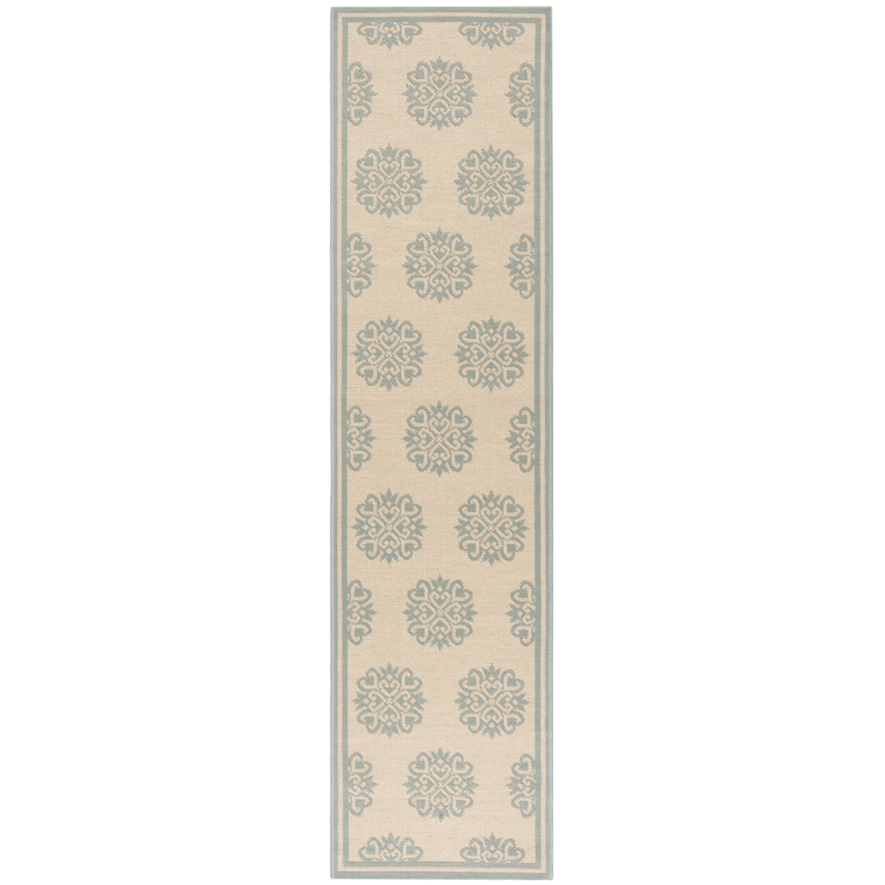 SAFAVIEH Beach House Callahan Geometric Indoor/Outdoor Area Rug Cream/Aqua, 5'3" x 7'6" - Traditional Design, Cream & Aqua, Weather Resistant, Non-Shedding & Easy Cleaning, Ideal for Patio, Entryway,