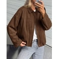 thumbnail image 4 of PRETTYGARDEN Women's Faux Suede Cropped Bomber Jacket | Long Sleeve Zip Up Casual Going Out Jackets Coat, Oversized Loose Fit Western Outfits, Trendy Outerwear, Fall Clothes, 4 of 8