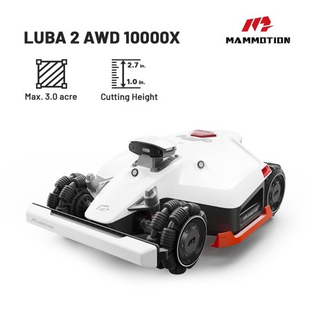 LUBA 2 AWD 10000X Perimeter Wire Free Robotic Lawn Mower for 3 Acres, UltraSense AI Vision, 1.0"-2.7" Adjustable Cutting Height