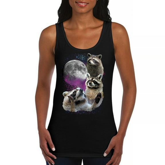 Racoons Howling at the Moon Women's Tank Top Funny Galaxy Wildlife Universe Humor Weird Animal in Space