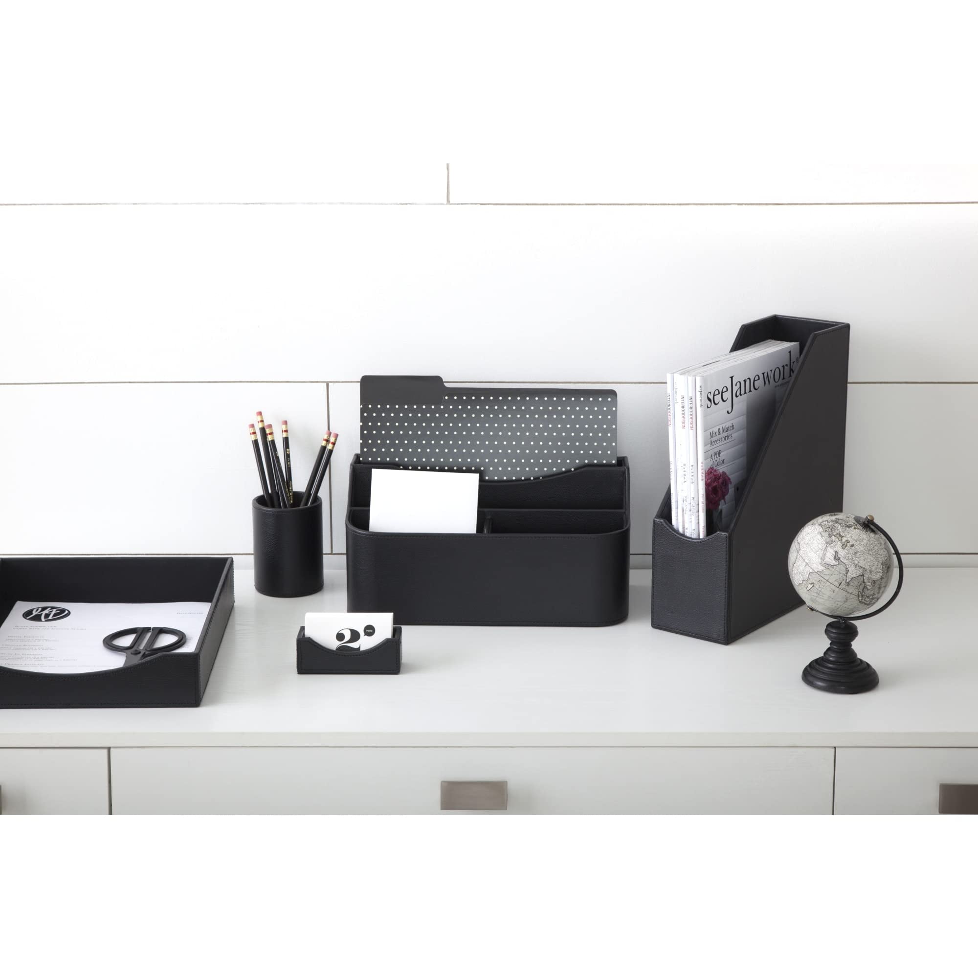 Realspace® Faux Leather Paper Tray, Black