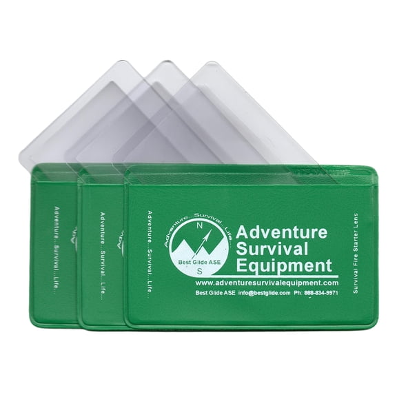 Best Glide ASE Credit Card Size Fresnel Lens Fire Starter and Magnifier Lenses (3 Pack - Green)