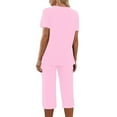 thumbnail image 4 of yievot Pajama Sets for Women Short Sleeve Shirt with Capri Pants Sets Solid Loungewear Sleepwear Pajamas Two Piece Outfits for Women, 4 of 7
