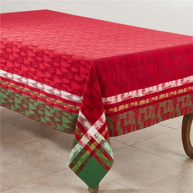 Saro Lifestyle 2108.M65140B 65 x 140 in. Plaid Christmas Tree Design Cotton Table Topper Tablecloth, Multi Color