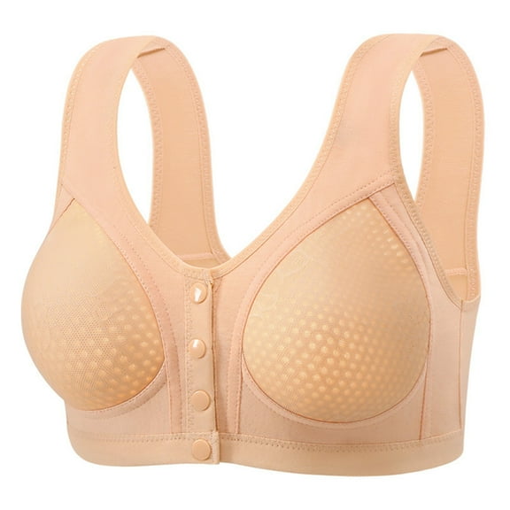 DuoJiaJ Women Casual Button Down Breathable Top Bra Underwear Without Steel Ring Gathering Wireless Bras Beige