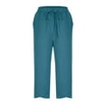 thumbnail image 2 of Bloomae Capri Pants for Women Casual 2025 Summer Drawstring Elastic High Waist Linen Pants Wide Leg Plus Size Lounge Capris with Pockets Sky Blue XXXL, 2 of 6