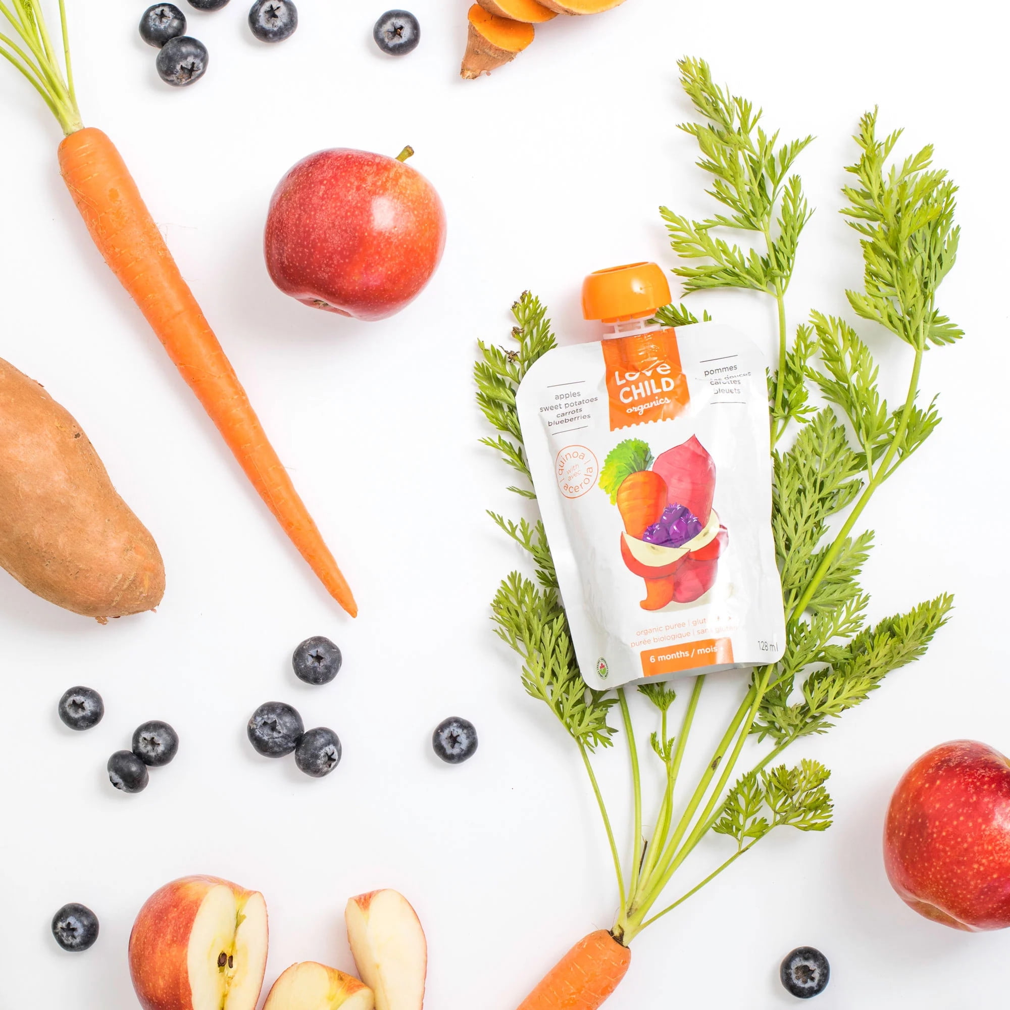 Love Child Organics Superblends Apples, Sweet Potatoes, Carrots + Blueberries Puree 128ml Pouch, 128 mL