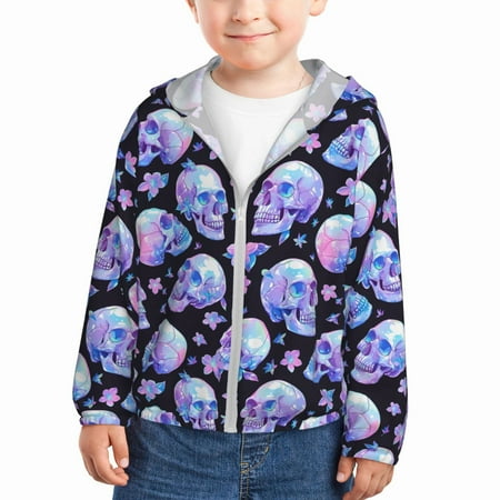 

Goofa blue Skull flower Printed Kids Zip-Up Hoodie Girls Boys UPF50+ Sun Protection Jacket Hooded Cooling Shirt-5 Years
