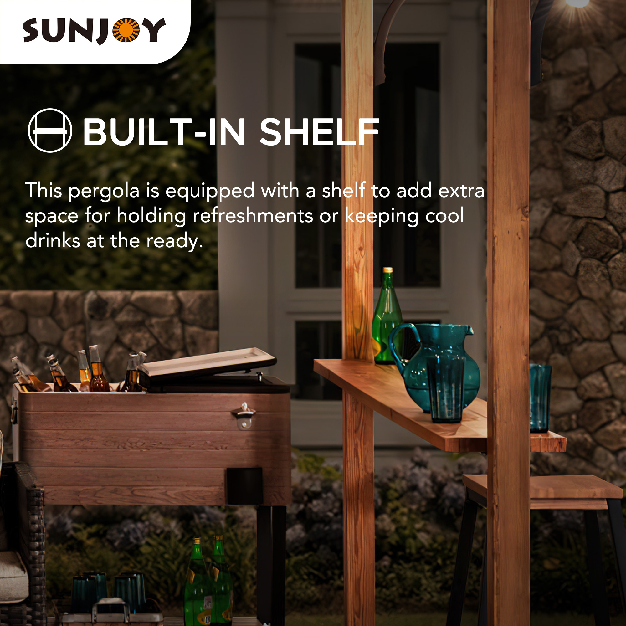 Sunjoy Beechhurst 8.5 ft. x 13 ft. Steel Arched Pergola with Natural Wood Looking Finish and Tan Shade - image 2 of 9