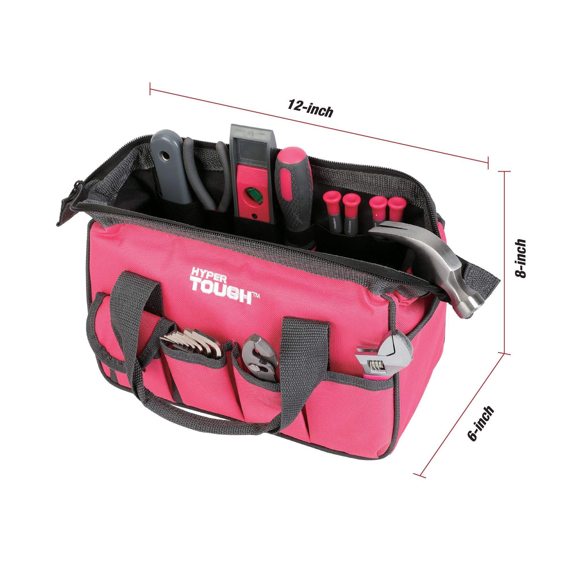 Juego de herramientas para hogar de 89 piezas Hyper Tough con bolsa de herramientas de 12 bolsillos, rosa 4