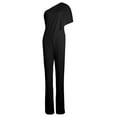 thumbnail image 4 of safuny Women's Slim Elegant Jumpsuits Wide Leg Pants Solid Color High Waist One Shoulder Trendy Trousers Casual Wedding Party Girls Teen Holiday Black S, 4 of 4