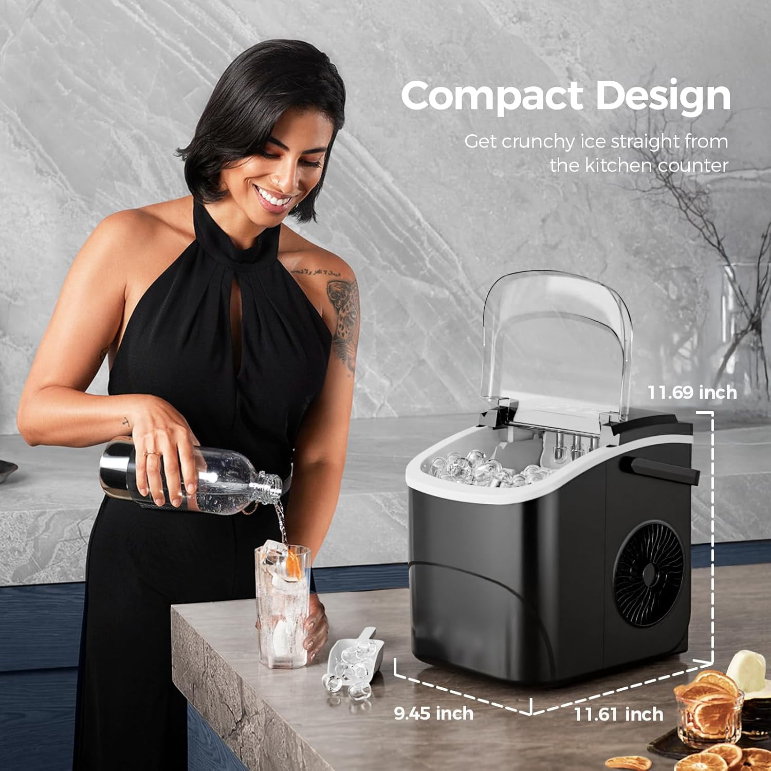 Ice Makers Countertop,26Lbs/24H,9 Cubes in 6 Mins,Portable Ice Maker Machine with Self-Cleaning,2 Sizes of Bullet Ice,Perfect for Home Kitchen